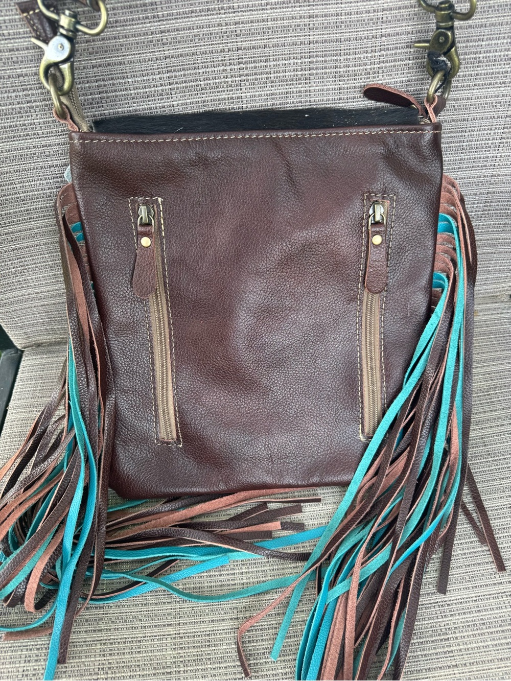 Myra Cobal Blue Concealed Carry Hairon Calf Hair Leather Crossbody Fringe - Picture 3 of 7